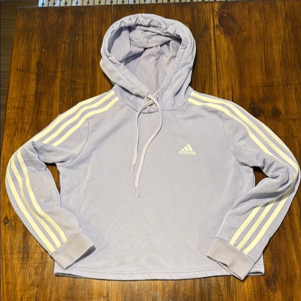 Adidas Cropped Lavender Hoodie with White Stripes Size Small